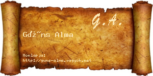 Güns Alma névjegykártya